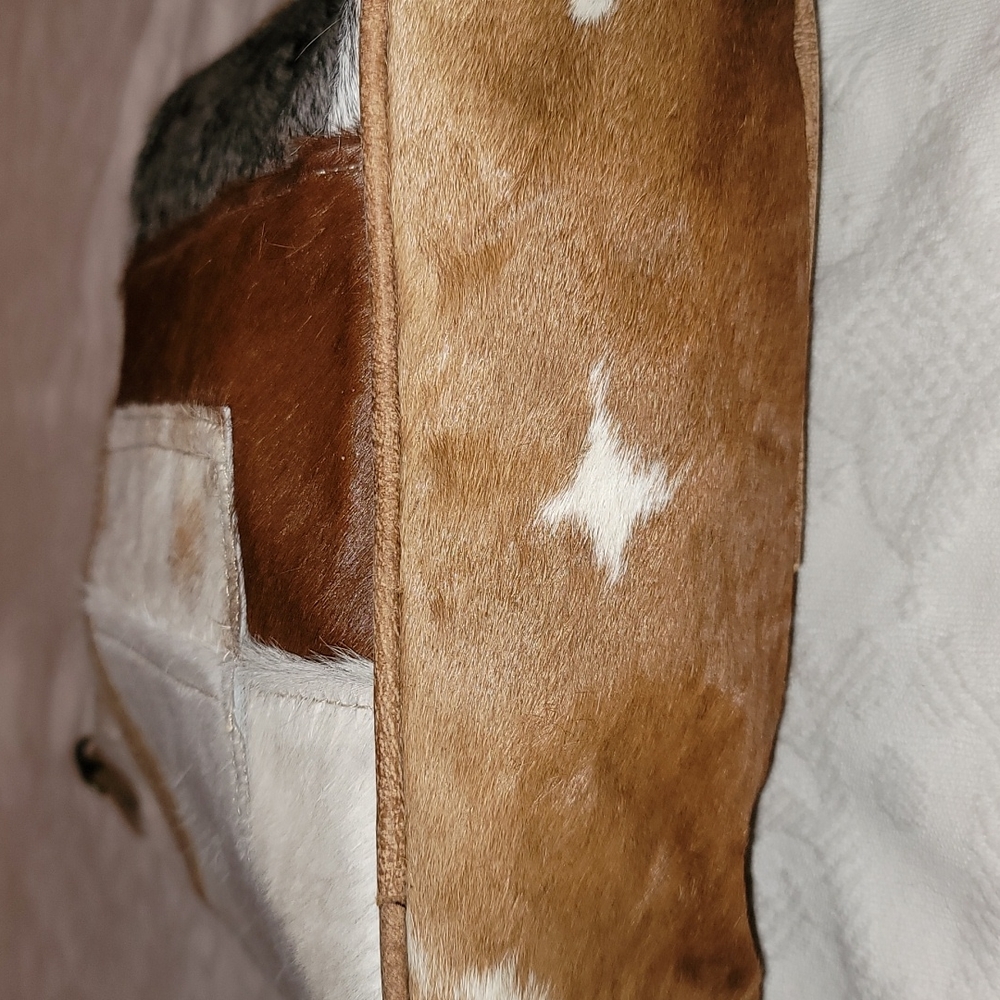 Myra Bag handbag patched 100% leather cow hide & suede brown cream - Picture 6 of 9